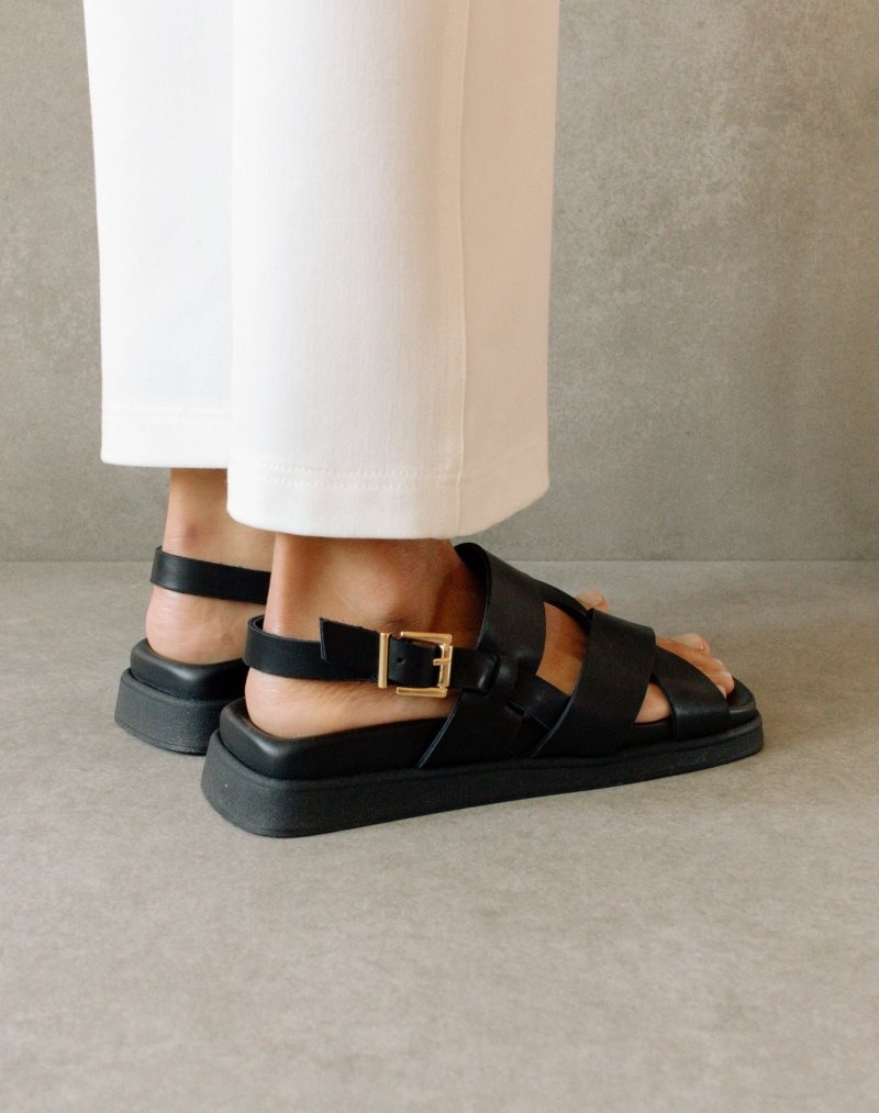 Alohas Flame Cuero Sandals Negros | JYLBI1465