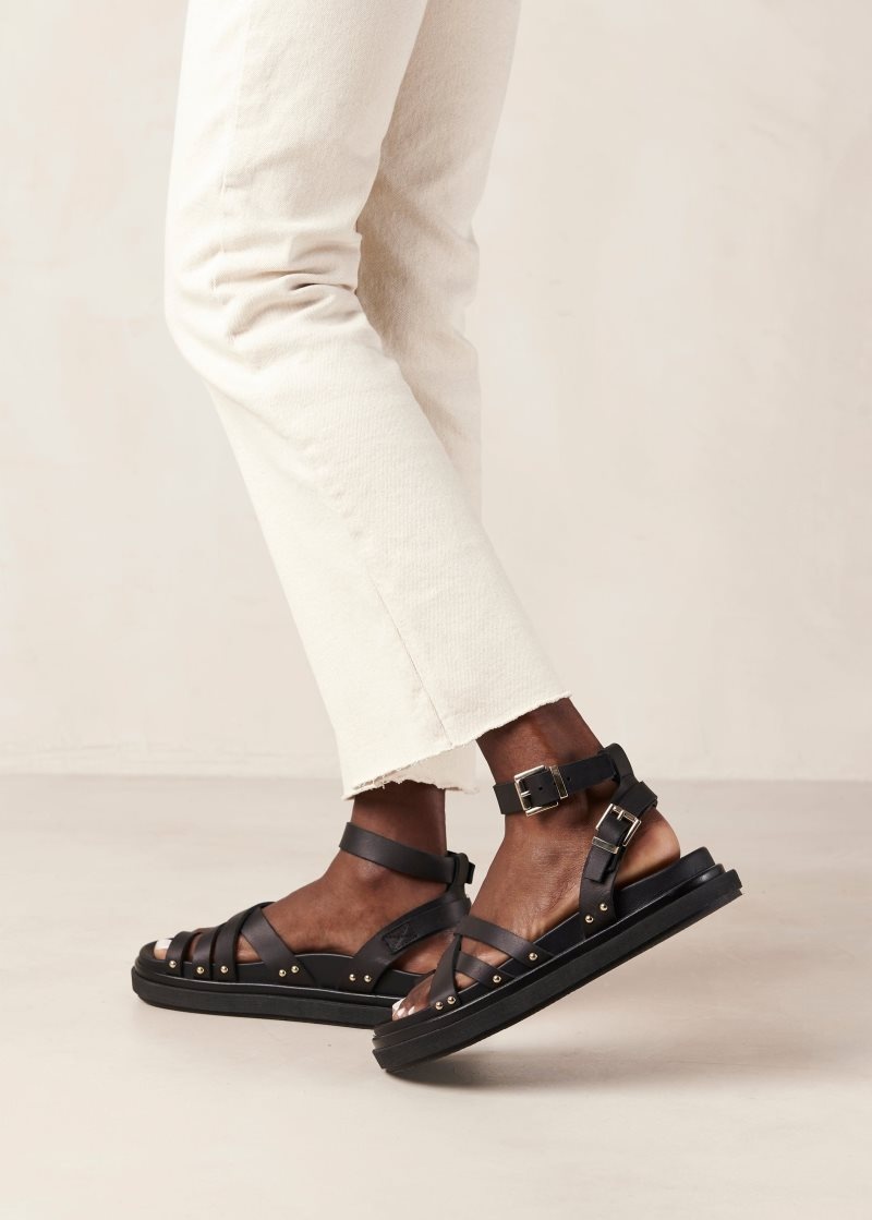 Alohas Hebilla Up Cuero Sandals Negros | GSPMR0348