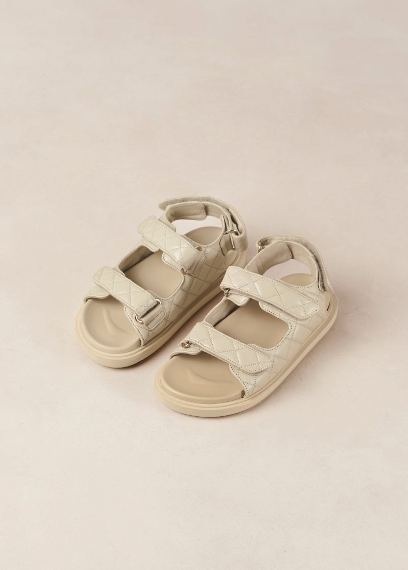 Alohas Hook-Loop Cuero Sandals Blancos | EUIBV0241