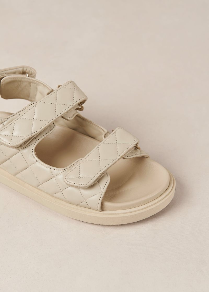 Alohas Hook-Loop Cuero Sandals Blancos | EUIBV0241