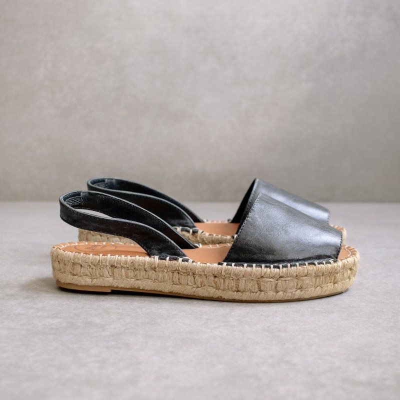 Alohas Ibizas Cuero Espadrilles Negros | OEKHI2039