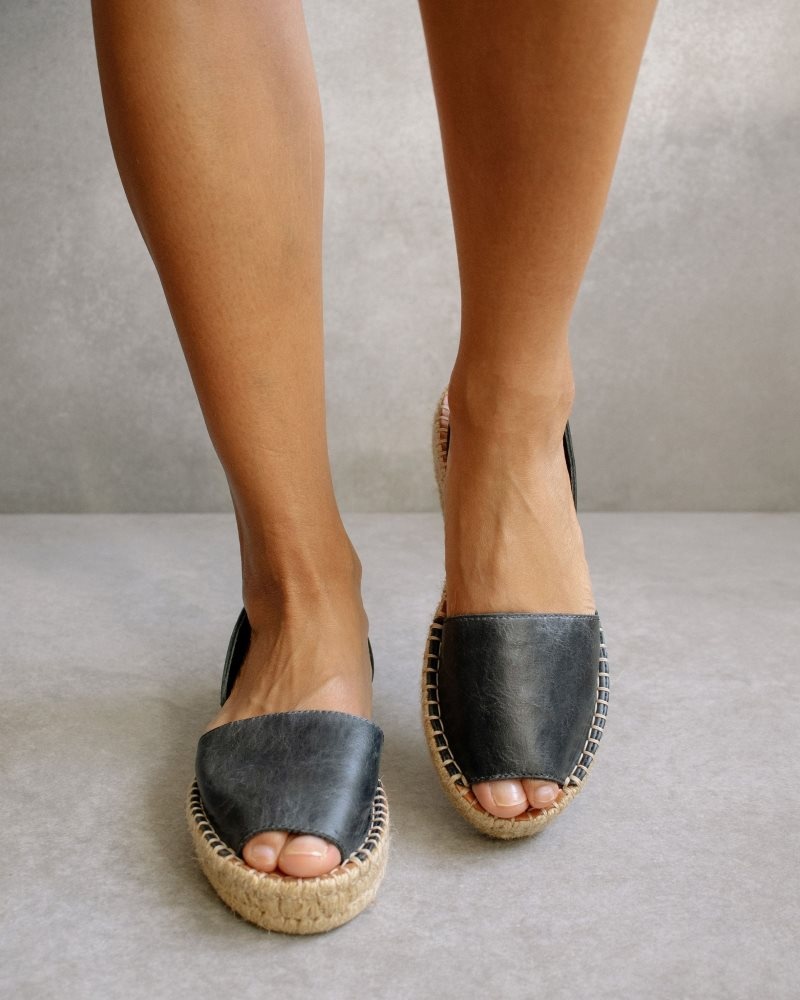 Alohas Ibizas Cuero Espadrilles Negros | OEKHI2039