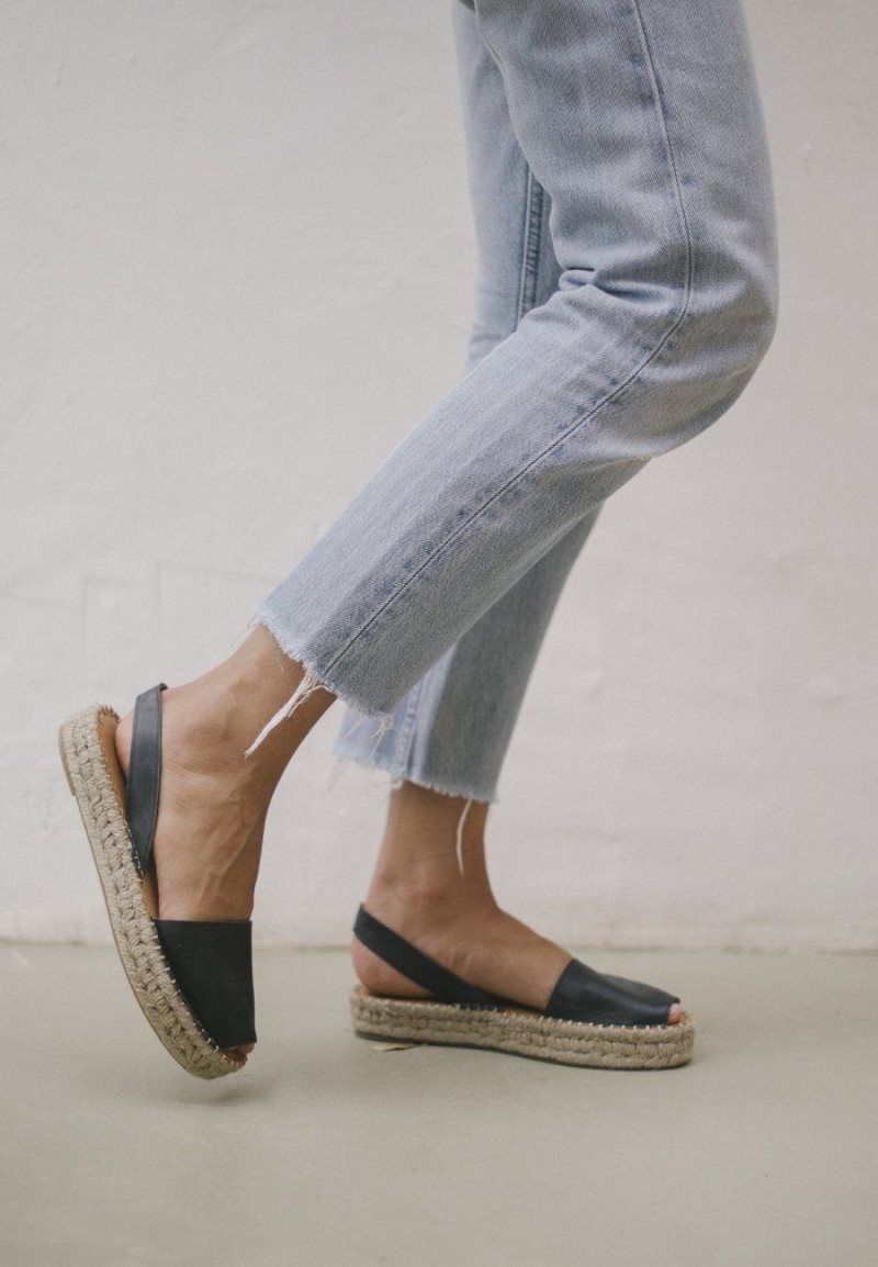 Alohas Ibizas Cuero Espadrilles Negros | OEKHI2039