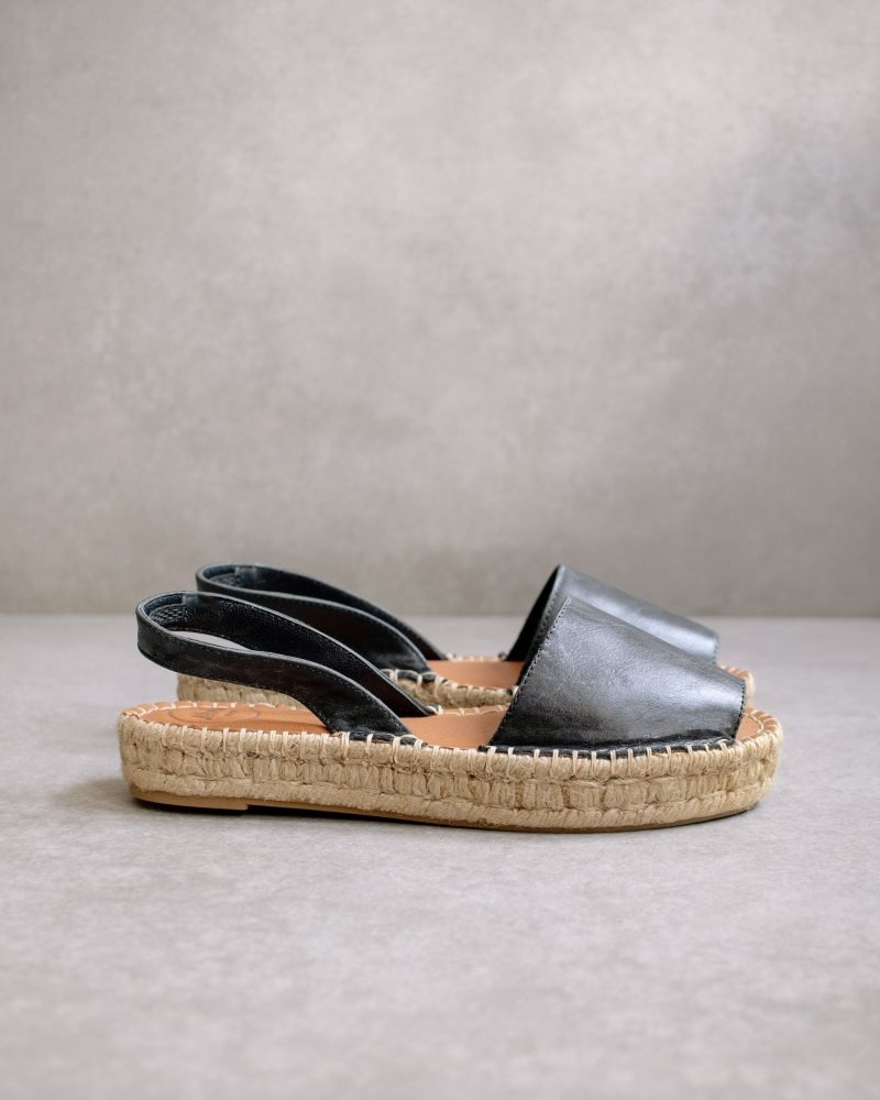 Alohas Ibizas Cuero Espadrilles Negros | OEKHI2039