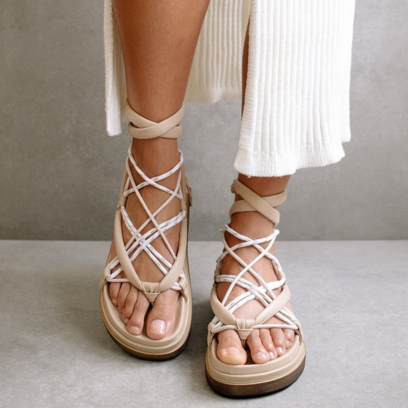 Alohas Jungle Cuero Sandals Grises Beige | JNDPA3491