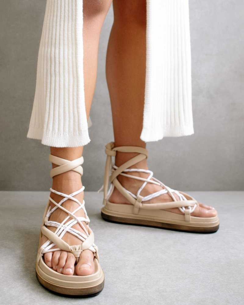 Alohas Jungle Cuero Sandals Grises Beige | JNDPA3491