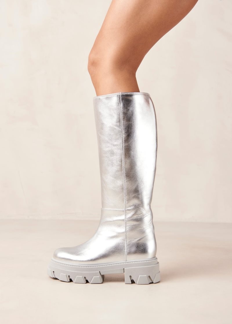 Alohas Katiuska Silver Cuero Boots Plateados | DTOGQ8046