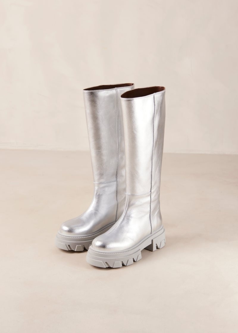 Alohas Katiuska Silver Cuero Boots Plateados | DTOGQ8046