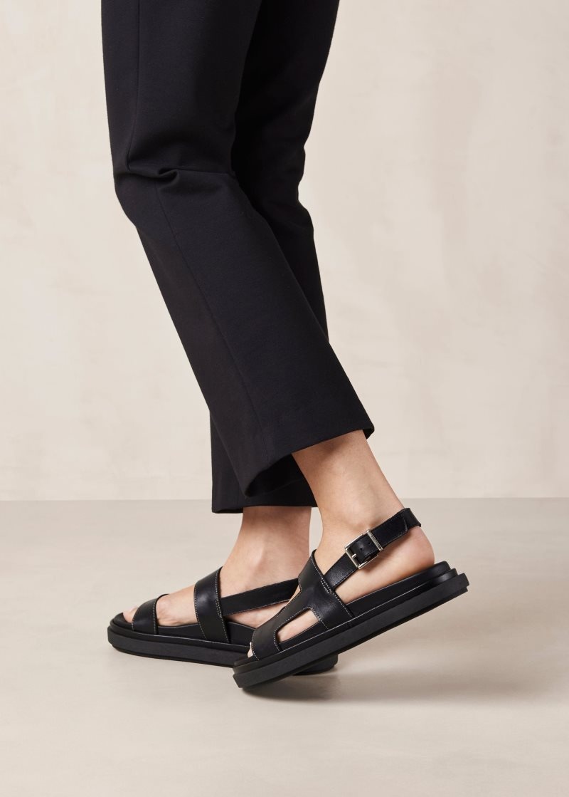 Alohas Lorelei Cuero Sandals Negros | FAYCB3794