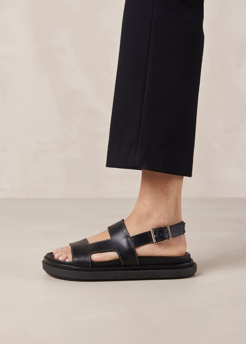 Alohas Lorelei Cuero Sandals Negros | FAYCB3794