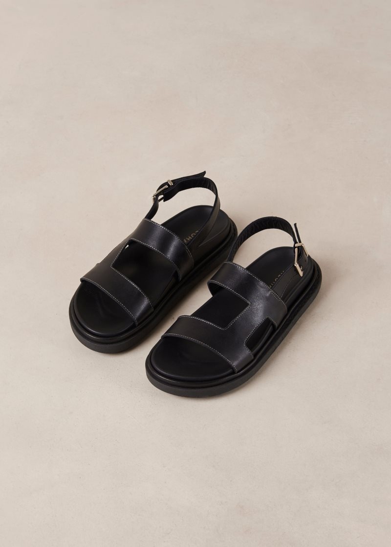 Alohas Lorelei Cuero Sandals Negros | FAYCB3794