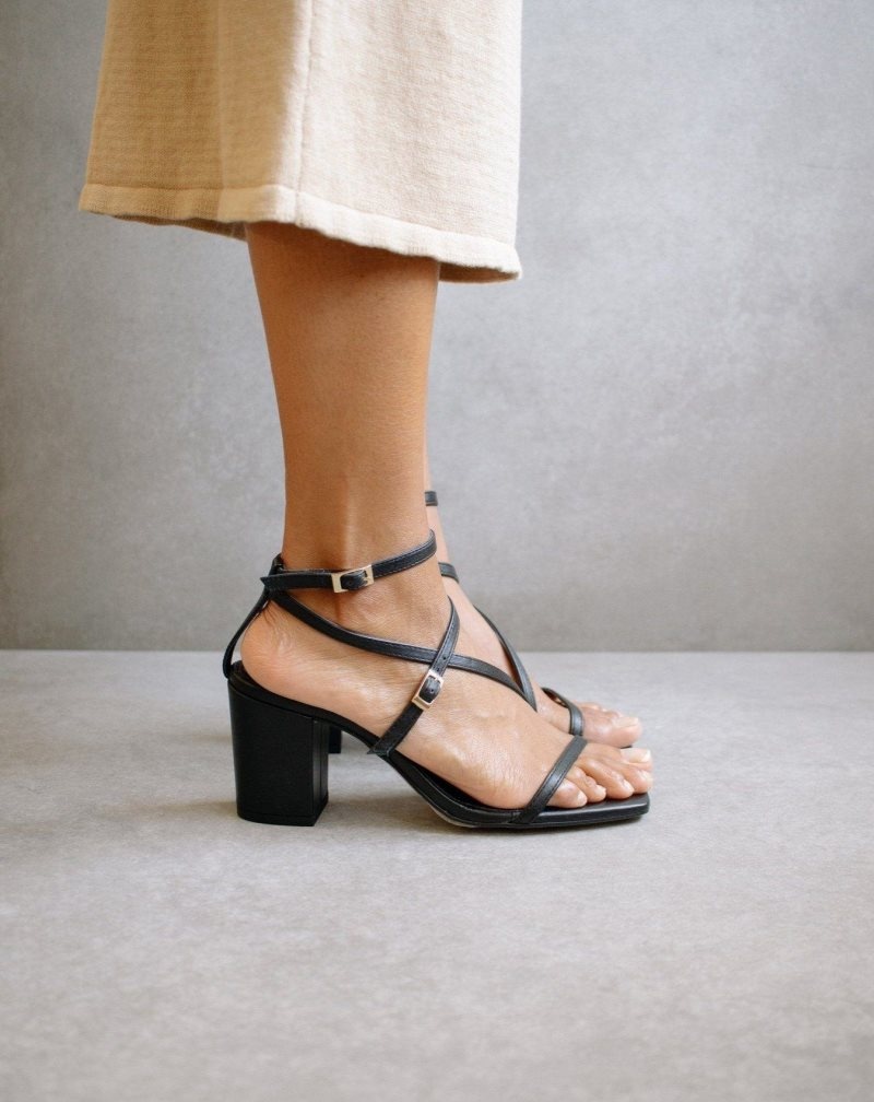 Alohas Manhattan Cuero Sandals Negros | QTUFJ7423