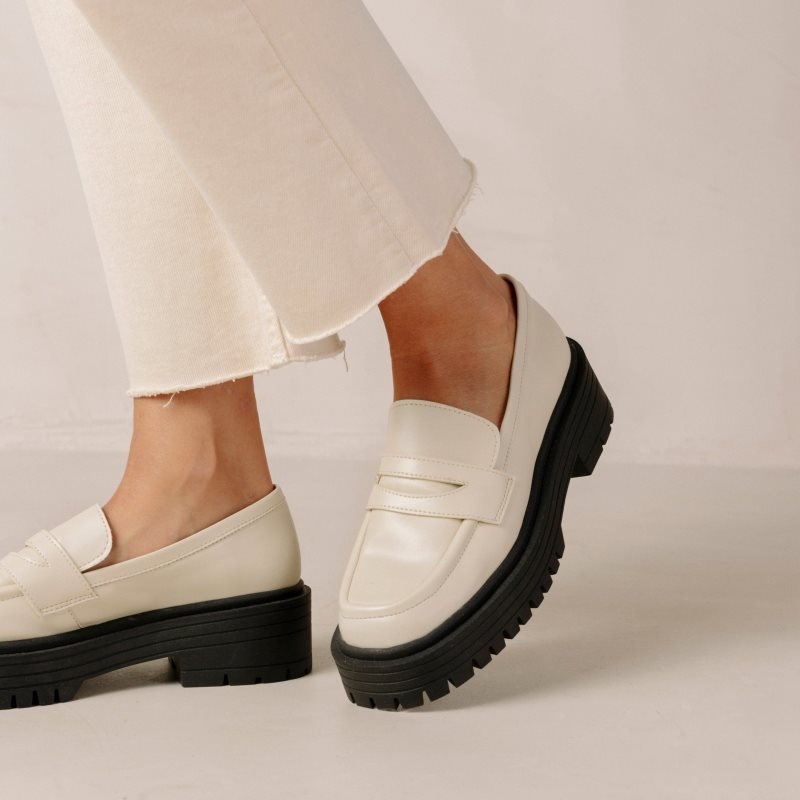 Alohas Mask Vegan Cuero Loafers Blancos | XWDVE2184