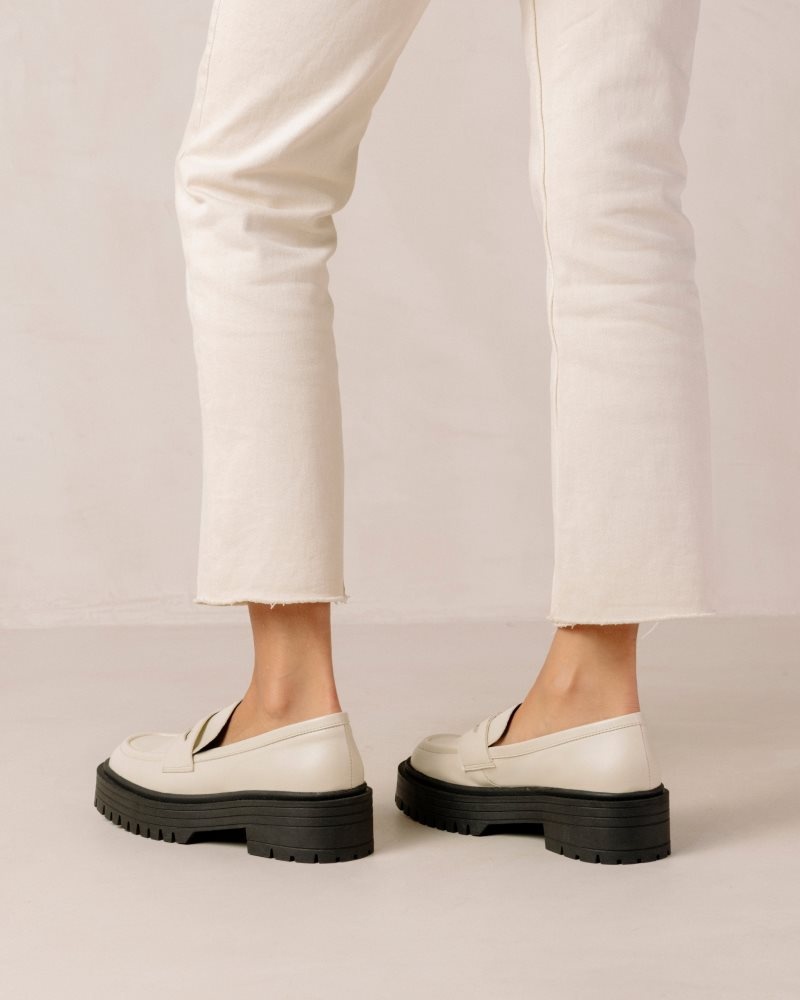 Alohas Mask Vegan Cuero Loafers Blancos | XWDVE2184