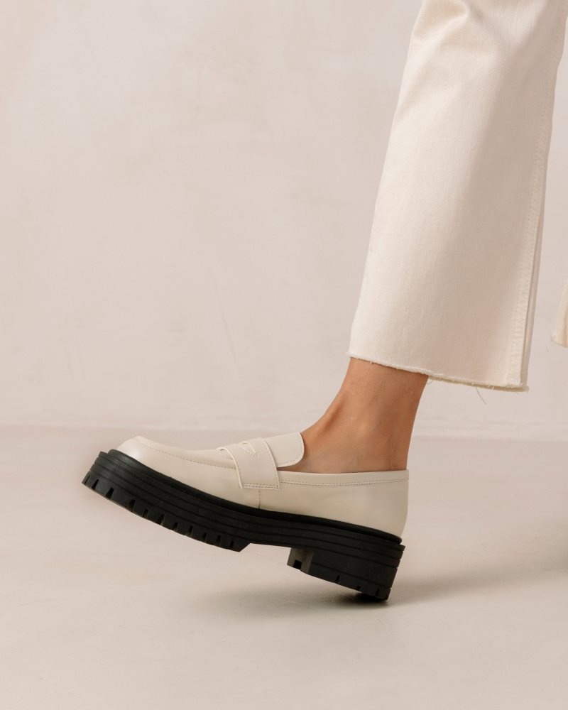 Alohas Mask Vegan Cuero Loafers Blancos | XWDVE2184