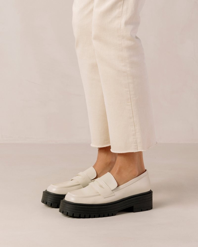 Alohas Mask Vegan Cuero Loafers Blancos | XWDVE2184