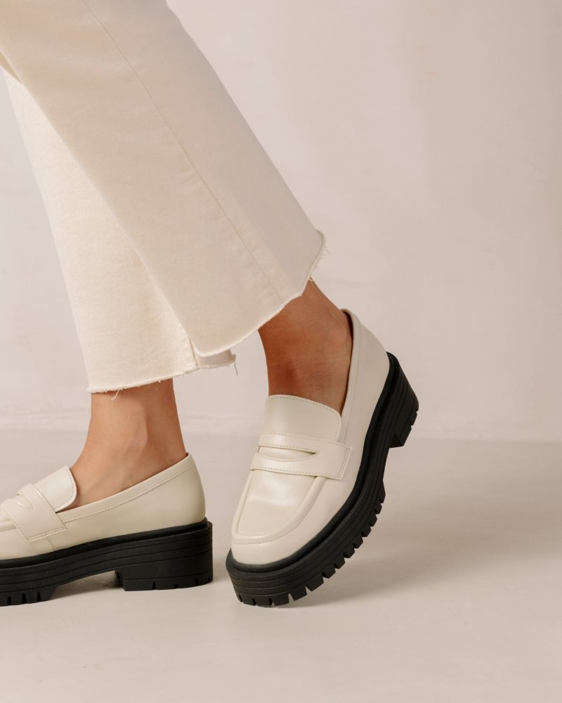 Alohas Mask Vegan Cuero Loafers Blancos | XWDVE2184