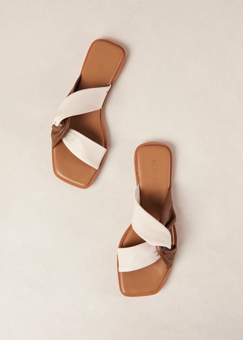 Alohas Nomad Cuero Sandals Blancos Marrom | GFTJA0249