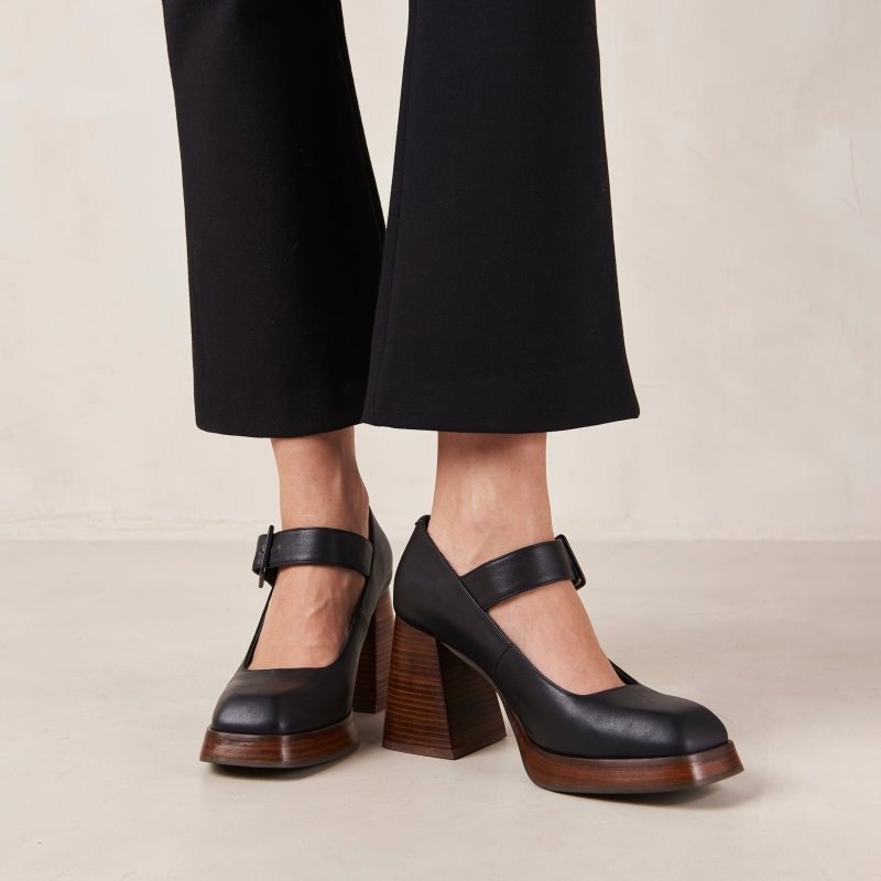 Alohas Oregon Cuero Pumps Negros | DZOMC2657