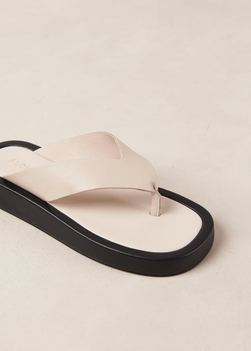 Alohas Overcast Cuero Sandals Blancos | KZVGR0189