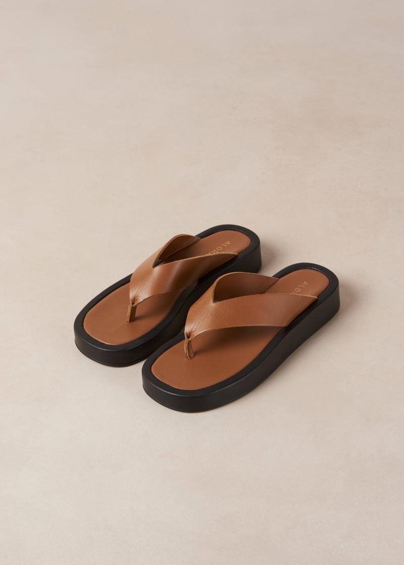 Alohas Overcast Cuero Sandals Marrom | ALDNG5740