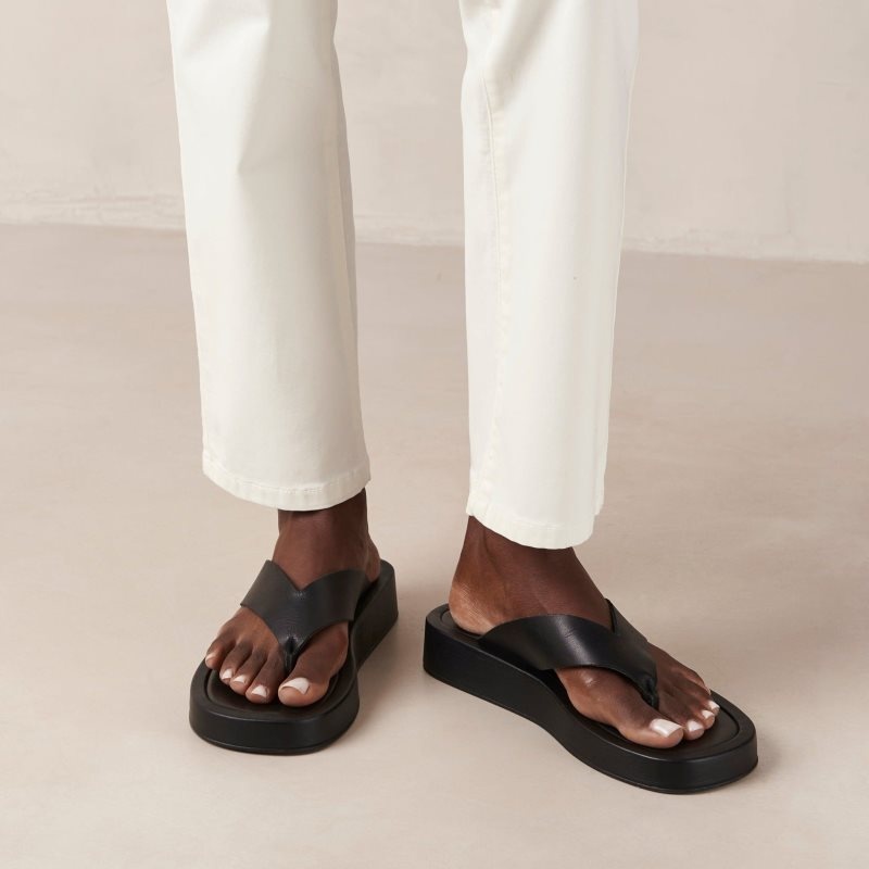 Alohas Overcast Cuero Sandals Negros | LHAYS1375