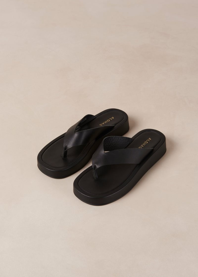 Alohas Overcast Cuero Sandals Negros | LHAYS1375