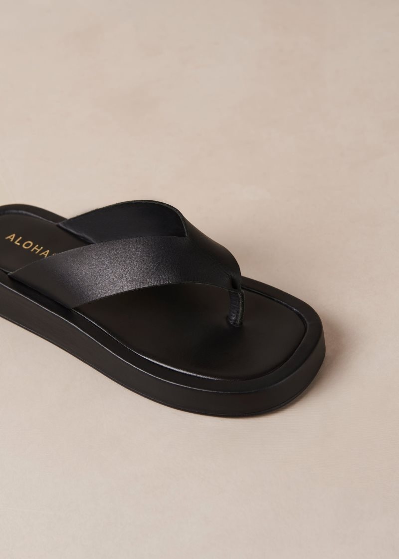 Alohas Overcast Cuero Sandals Negros | LHAYS1375