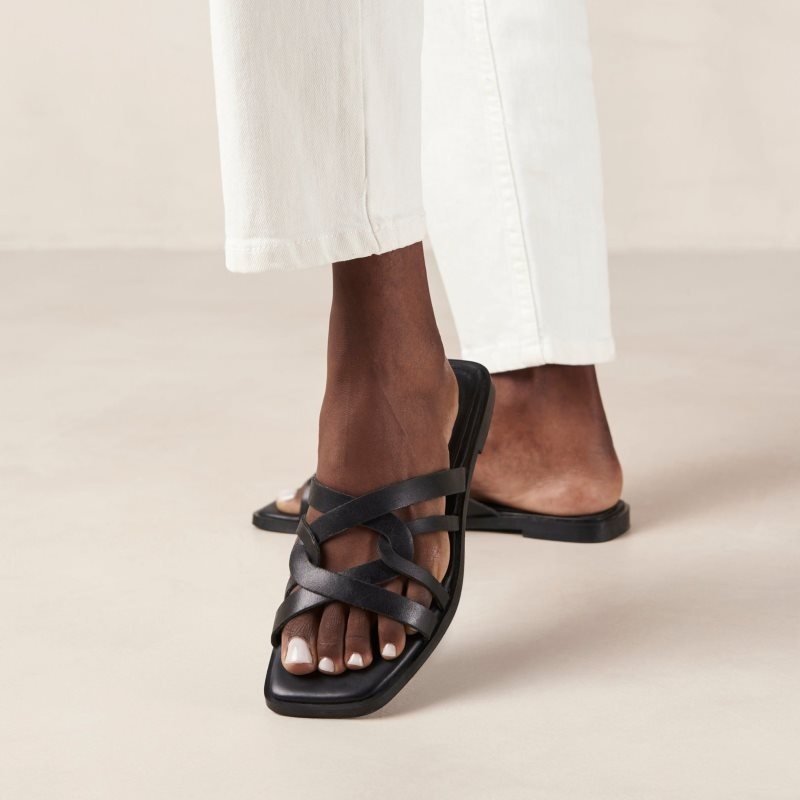 Alohas Pad Cuero Sandals Negros | UHDAN9582