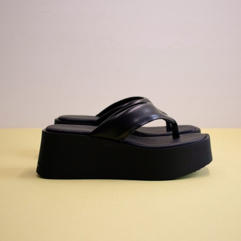 Alohas Pancake Vegan Cuero Sandals Negros | VJMGL8710