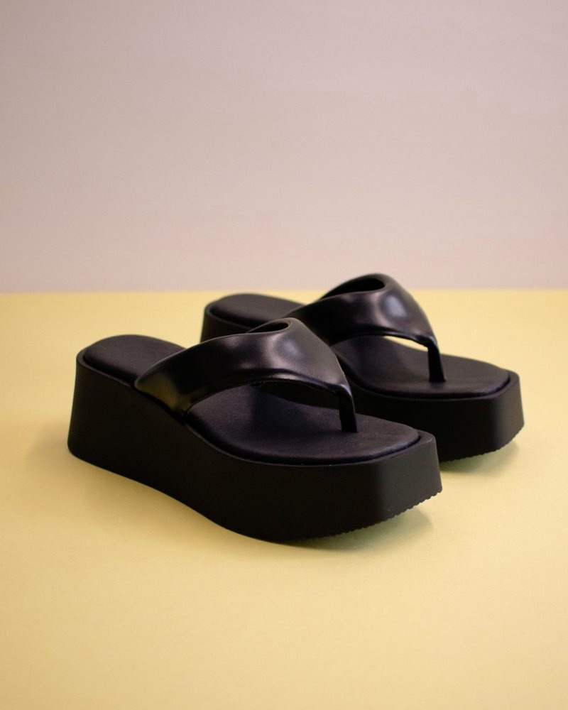 Alohas Pancake Vegan Cuero Sandals Negros | VJMGL8710