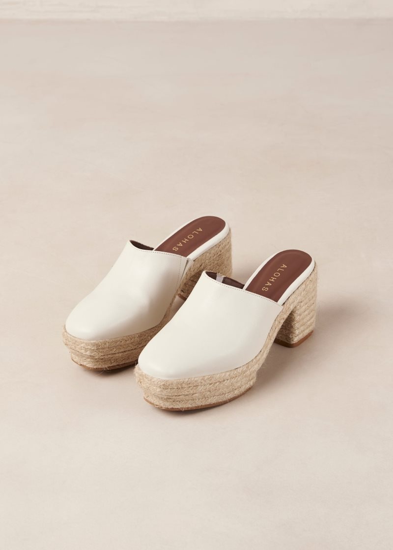 Alohas Pico Cuero Espadrilles Blancos | QTPAV6798