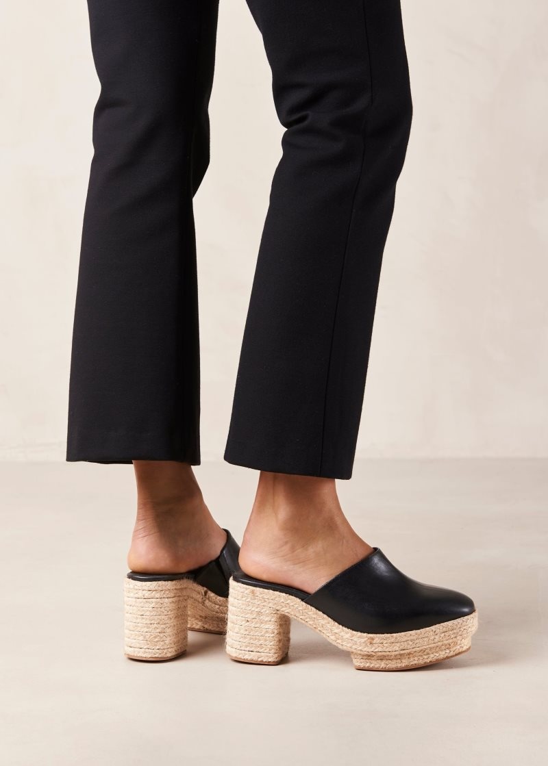 Alohas Pico Cuero Espadrilles Negros | CUQZX8570