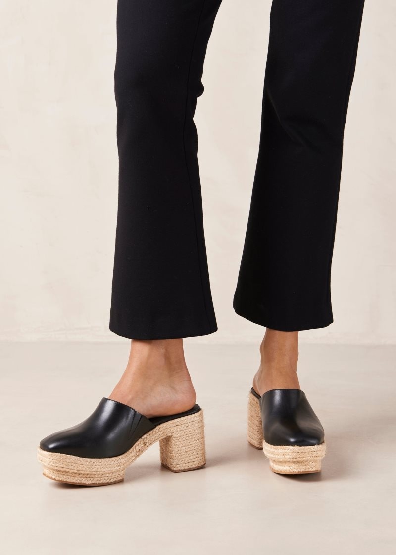 Alohas Pico Cuero Espadrilles Negros | CUQZX8570