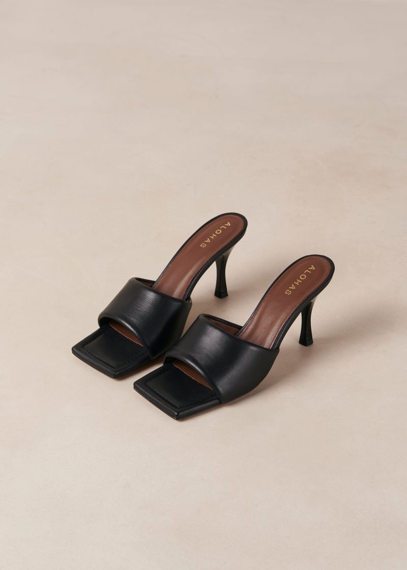 Alohas Puffy Cuero Mules Negros | FYWOX2708