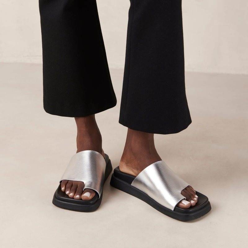 Alohas Puntera Ring Flop Silver Cuero Sandals Plateados | FHAQY2086