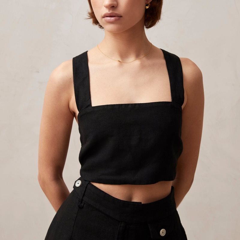 Alohas Rai Linen Top Negros | QKXIN1925