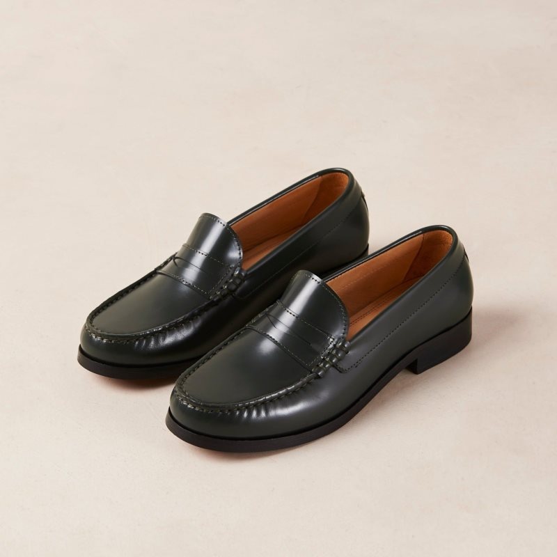 Alohas Rivet Cuero Loafers Verdes | ZJYGK7231