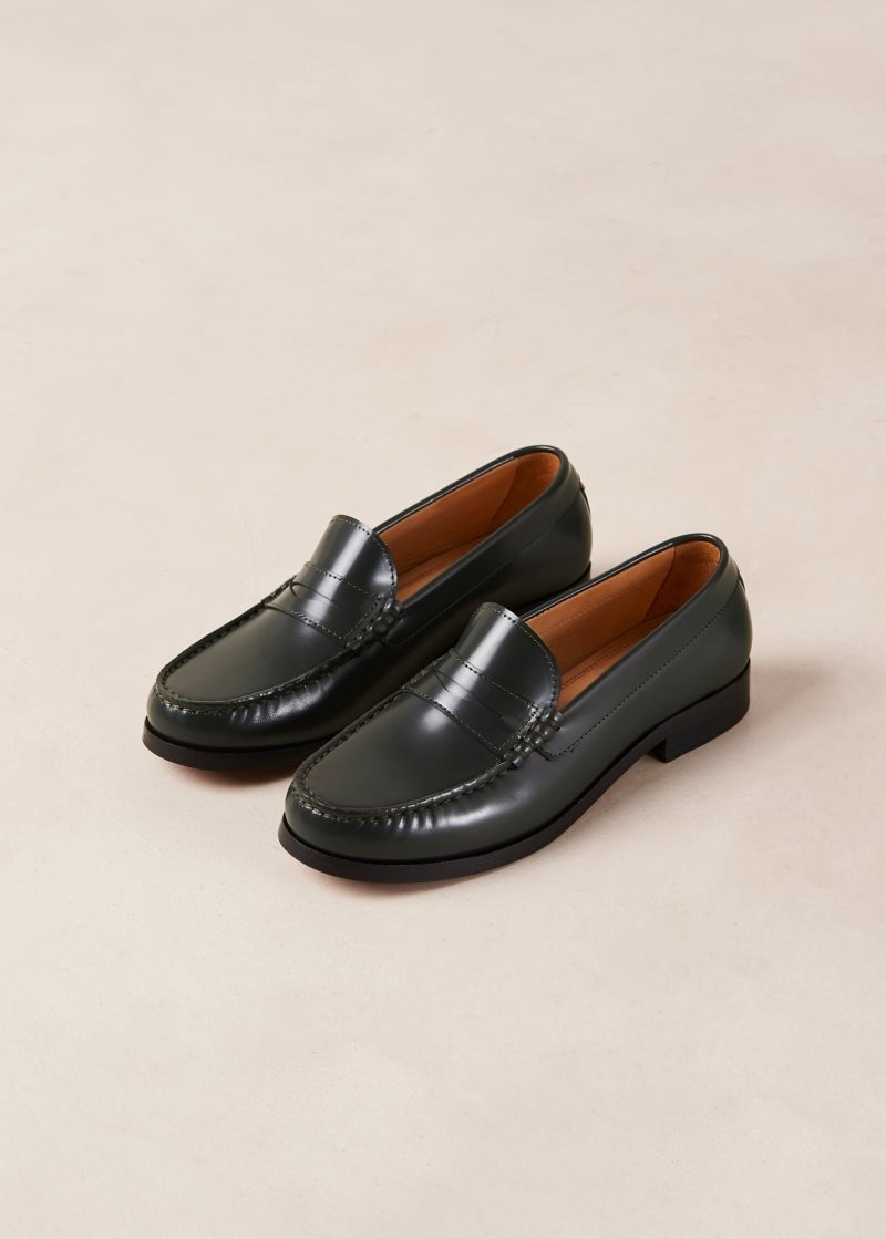 Alohas Rivet Cuero Loafers Verdes | ZJYGK7231