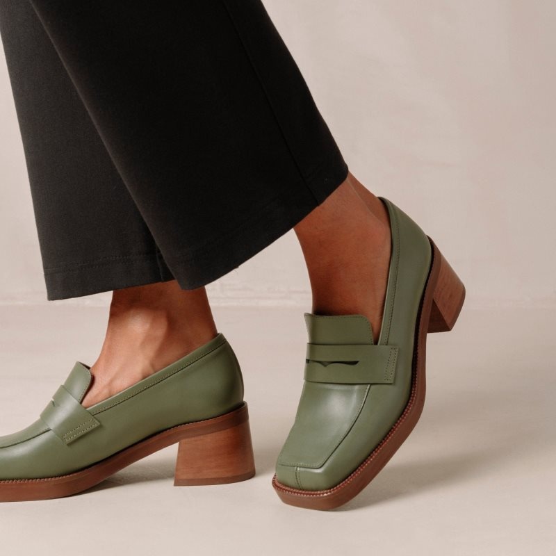 Alohas Roxanne Cuero Loafers Verde Oliva | FJEHY3052