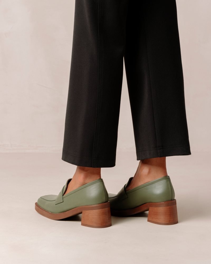 Alohas Roxanne Cuero Loafers Verde Oliva | FJEHY3052