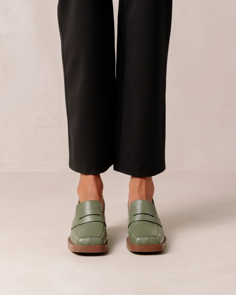 Alohas Roxanne Cuero Loafers Verde Oliva | FJEHY3052