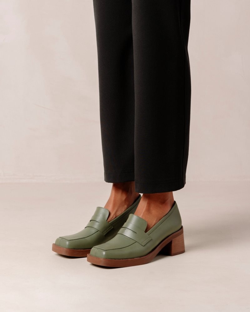 Alohas Roxanne Cuero Loafers Verde Oliva | FJEHY3052