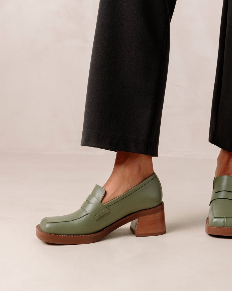 Alohas Roxanne Cuero Loafers Verde Oliva | FJEHY3052