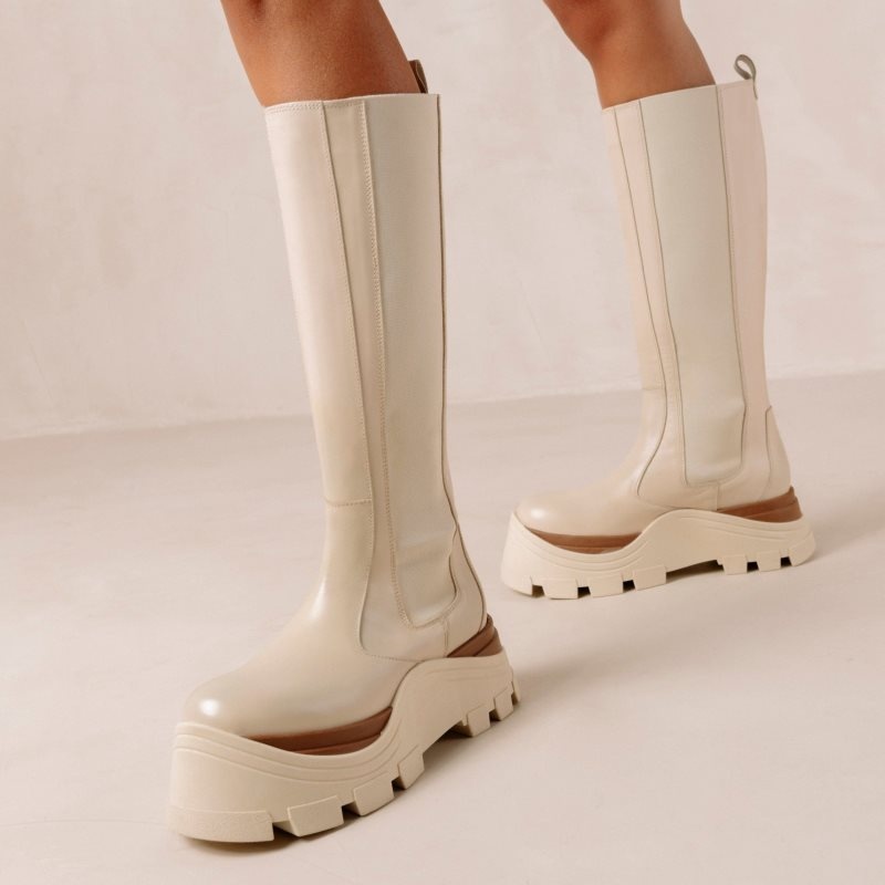 Alohas Roxie Marcona Cuero Boots Creme | UJLMZ8327