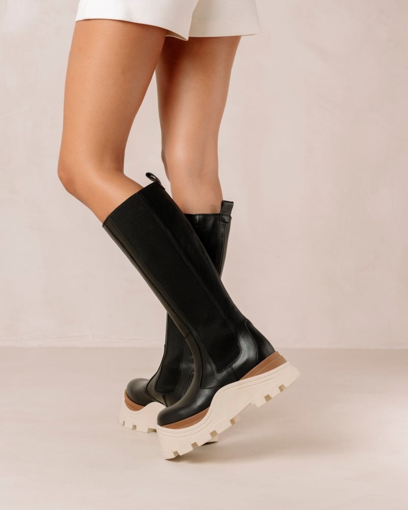 Alohas Roxie Marcona Cuero Boots Negros | OHNCJ6572