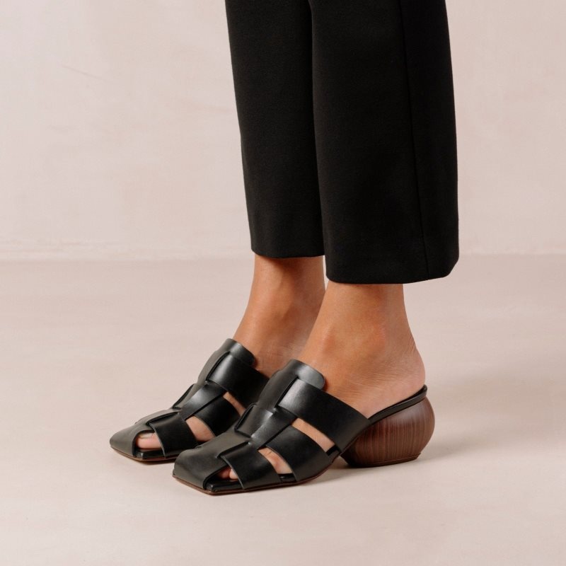 Alohas Ruby Woven Cuero Mules Negros | NDJZQ9375