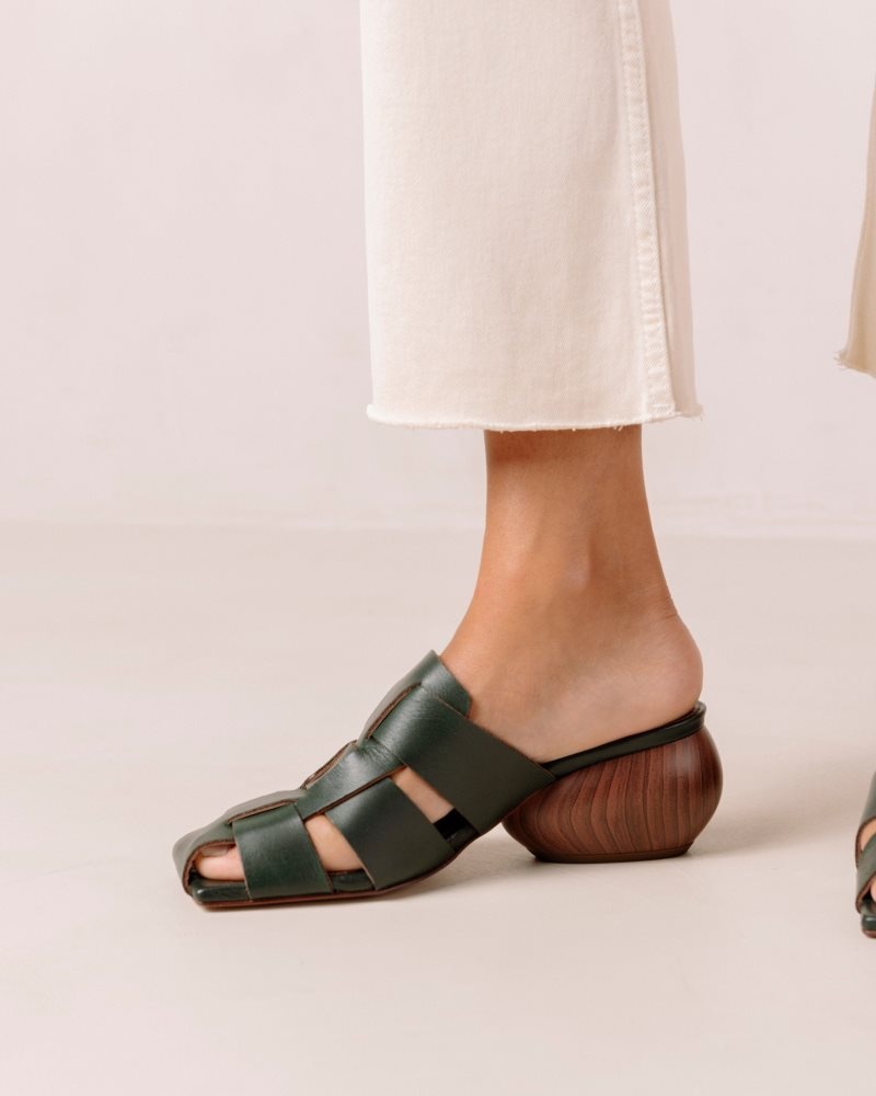 Alohas Ruby Woven Cuero Mules Verdes | LTIYX5280