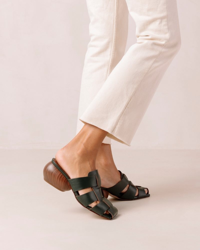 Alohas Ruby Woven Cuero Mules Verdes | LTIYX5280