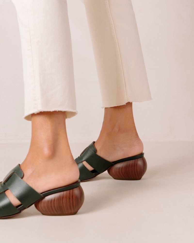 Alohas Ruby Woven Cuero Mules Verdes | LTIYX5280